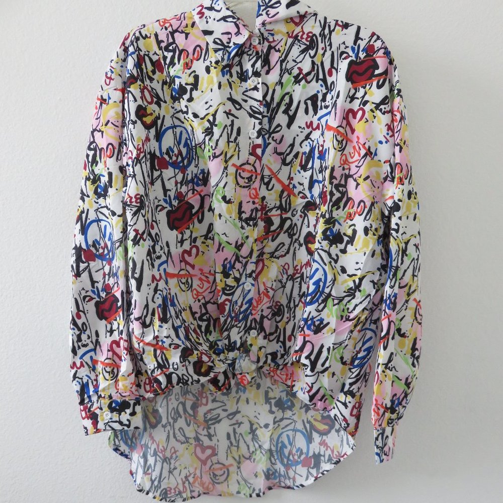 (#G) Touch Me Graffiti Print Long Sleeves Blouse Size M
